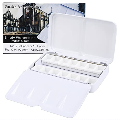 MyArTool Empty Watercolor Palette, Empty Watercolor Tin Box Palette Paint Case, Foldable Watercolor Paint Palette with 12 Empty Half Pans for Watercolor and Acrylic Painting - color: Colorful, size: 12 PCS Empty Half Pans