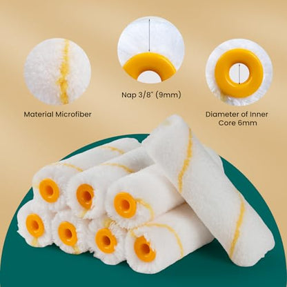 Paint Roller Kit, 17 Pack, 4 Inch Small Paint Roller for Walls | Mini Roller Frame, Paint Tray Liners Set with Microfiber Roller Covers, Painting Supplies for Trims, Cabinets and Furniture - color: 4" paint roller kits