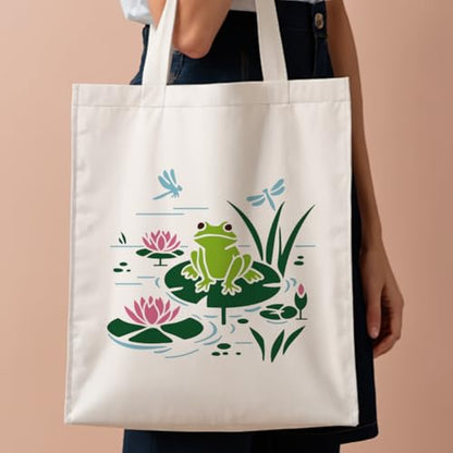 Lotus Frog Stencil, Cute Animals Reusable Painting Template - style: Frog