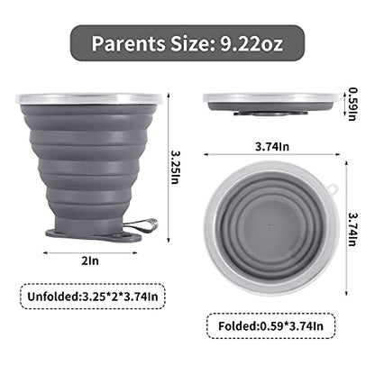 ME.FAN Silicone Collapsible Travel Cup - Silicone Folding Camping Cup with Lids - Expandable Drinking Cup Set - Portable, Graduated [9.22oz] - color: 4 Pack-Desert Sage
