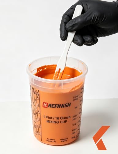 KREFINISH 32 OZ Paint Mixing Cups Graduated Disposable Clear Plastic Epoxy Measuring Cups (Box of 96 Cups & 12 Lids) Use for Automotive Painting, Resin, Acrylic, Arts, Pigments - Mixing Ratios - size: 32 Ounce