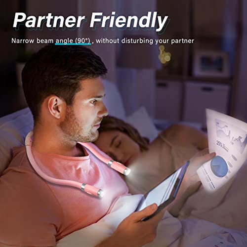 Vekkia Rechargeable LED Neck Book Light for Reading in Bed | 3 Brightness Levels/Flexible Soft Silicone Arms Comfortable Wear/Long Lasting,Great for Readers, Craft & Knitting - color: Pink
