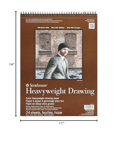 Strathmore 400 Series Heavyweight Drawing Pad, Medium Surface, 11"x14" Wire Bound, 24 Sheets - color: White, size: 11x14