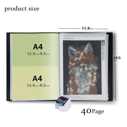 A3 Diamond Painting Storage Book,Marble Black 40 Pages Art Portfolios Case - color: Marble Black-40 Sleeves