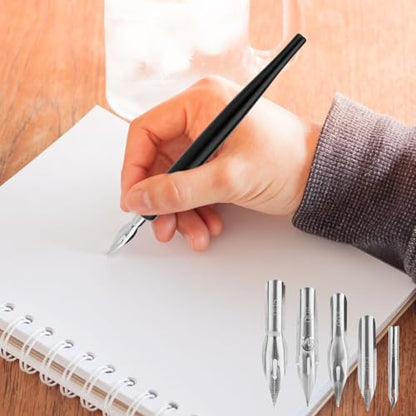 Penitue Comic Dip Pen Set with 2 Wooden Holders & 10 Stainless Steel Replacement Nibs, 5 Styles Manga Dip Pen Ink Nibs for Calligraphy Drawing Writing Sketching Signing - style: Style 1