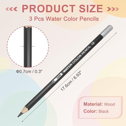 PATIKIL Watercolor Pencils, Black Color Pencil Set Sketch Coloring Drawing Colored Pencils Bulk Artist Drawing Supplies for Adult Coloring Book Blending, 3 Pcs - color: Black