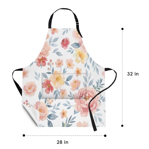 Britimes Apron with Pockets, 32x28 inch, for Women Men, Rose Pink Flower - color: Pink Floral