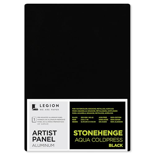 Legion Artist Panel, 1/8" Composite Brushed Aluminum with Stonehenge Aqua Coldpress Black, 100% Cotton, 140lb Paper, 8 x 10 inches for Wet Media - size: 8 x 10