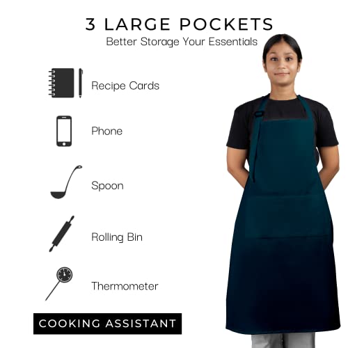 RAJRANG 100% Cotton Cooking Apron with 3 Pockets Kitchen Chef BBQ Adjustable Bib Aprons for Women Men - color: Reflecting Pond Blue