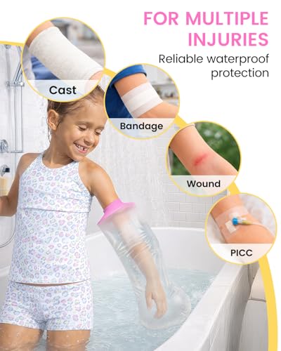 Kids Waterproof Cast Cover for Shower Arm, Soft Pink, Arm-M - color: Soft Pink, size: Arm-M (20.5" Length)