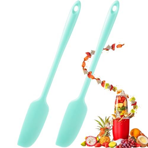 Patelai 2 Pieces 2 Pcs Silicone Jar Spatula Long Handle Scraper, Mint | Non-stick Rubber Heat Resistant Spatula Silicone Scraper for Jars, Smoothies, Blenders Cooking Baking Stirring Mixing Tools - color: Mint