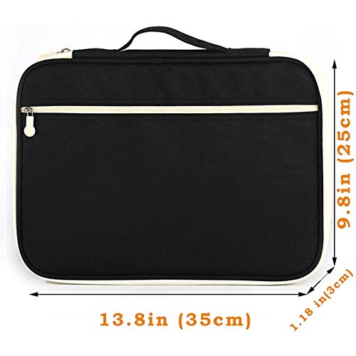 JAKAGO A4 Travel Portfolio Multifunctional Document Organizer Zippered Case for Office Supplies (Black) - color: Black