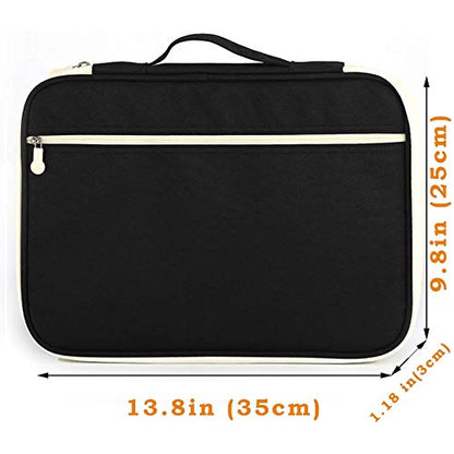 JAKAGO A4 Travel Portfolio Multifunctional Document Organizer Zippered Case for Office Supplies (Black) - color: Black