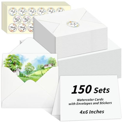 UZLU 150 Sets 4 x 6 Inch Watercolor Cards with Envelopes and Stickers - size: 4*6 in