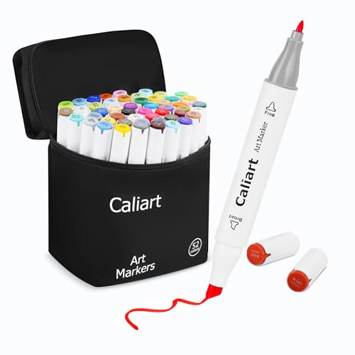 Caliart 52 Colors Alcohol Markers Dual Tip, Fine & Chisel Permanent Pens | Art Markers for Adult Coloring Books No Bleeding, Beginners Artists Drawing Sketch Illustration Painting Art Supplies Gift - color: 52 Colors, size: 1 Count (Pack of 52)