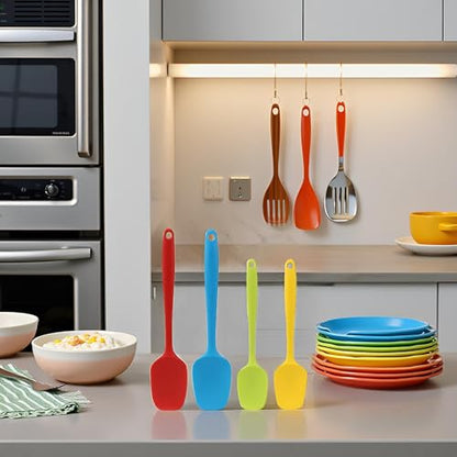 Silicone Spatula Set of 4, Non-stick Rubber Spoon Spatulas, One Piece Design Flexible Silicone Spoon for Baking Cooking Mixing, Dishwasher Safe, 2 Sizes - color: Red,Blue(Large)+Green,Yellow(Small)