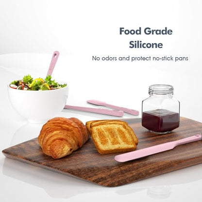 ChefAide 5 Pieces Silicone Spatula Set, Food Grade Rubber Spatula, Upgrade Strong Handle with Ergonomic Grip, Heat Resistant Up to 600°F for Nonstick Cookware, Cooking - color: Pink, size: 5 pieces