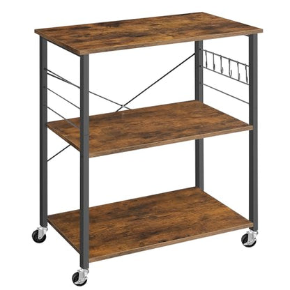 VASAGLE Kitchen Shelf on Wheels, 31.5 Inches Serving Cart with 3 Shelves - color: Rustic Brown + Ink Black, size: 31.5"W x 35"H, style: Shelf