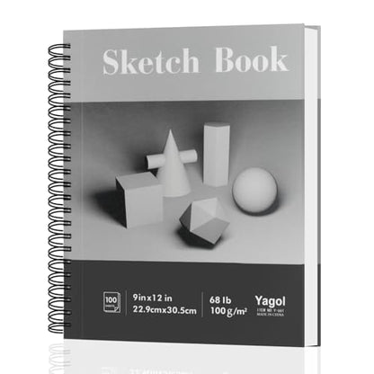 Yagol Sketch Book 9x12, 100 Sheets Spiral Bound Sketchbook, 68lb/100gsm Acid-Free Drawing Paper Pad for Sketching, Pencil, Charcoal & Dry Media, Art Sketch Pad for Students, Beginners & Artists.