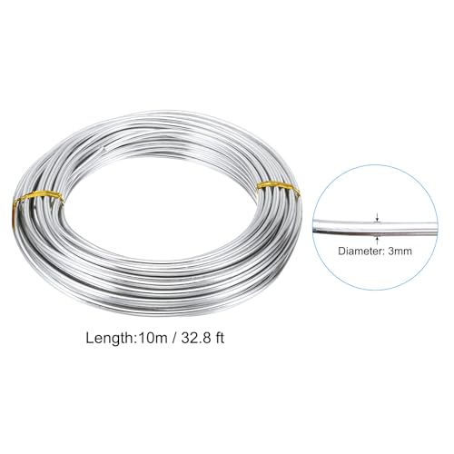 PATIKIL 32.8ft Aluminum Wire, 1pcs Jewelry Wire Aluminum Craft Wire 3mm 9 Gauge Wire Metal for Jewelry Making Beading Crafting Pendants Art, Silver - color: Silver, size: 3mm