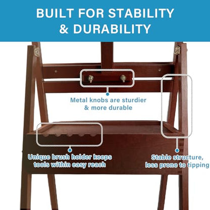 Large Beechwood H-Frame Studio Easel Stand with Storage Drawer, Walnut | Height Adjustable to 35Inches High, Suitable for Painting, Sketching and Displaying - style: Basic Walnut