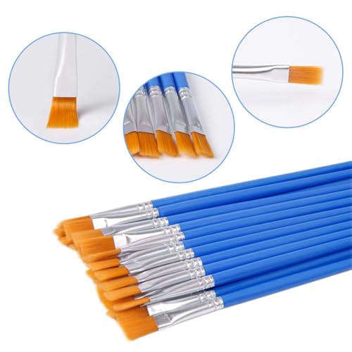 UPINS 30 Pcs Flat Paint Brushes, Small Brush Bulk for Detail Painting | Nylon Bristles Plastic Short Handle, Art Crafts School Projects, Flat Detail Painting, Crafts Face Painting - size: 6.69inch, style: Flat Paint Brushes