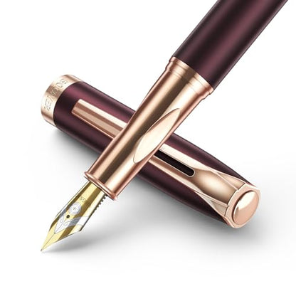 samurai Fountain Pen Set,Hand Polished Medium Nib,Calligraphy Nib(Bent Nib),Includes 8 Ink Cartridges,Ink Refill Converter*2 And Gift Box,Best Pen Gift Set for Men & Women(Dark red) - color: Dark red