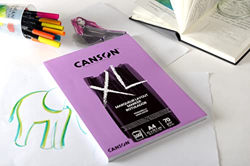 CANSON XL Marker 70gsm A4 Paper Very Smooth 100 Extra White Sheets | Pad Glued Short Side, For Professional Artists, Students & Illustrators