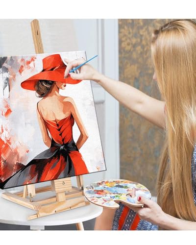 Blissroot Framed Paint by Numbers Kit for Adults Beginner &Kids Ages 8-12, 10x10inch Red Hat Lady Paint by Numbers with Frame, Small Red Dress Lady Paint by Number Framed Canvas (Without Easel) - color: BR008F, size: 10"x10"