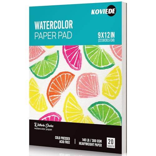 KOVIEDE Watercolor Paper Pad 9"x12" (20 Sheets) - 140LB/300GSM Water Color Paper, Cold Pressed Sketchbook for Acrylic, Gouache & Pencil, Artist, Students, Art Supplies - color: Blue, size: 1 Pack - 9"x12"