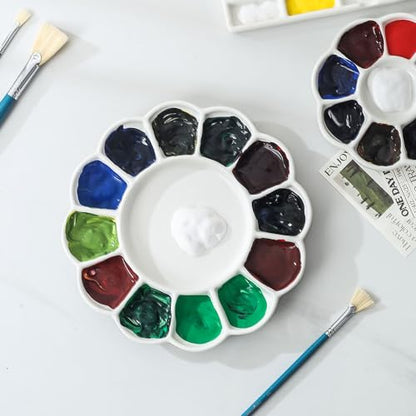 Round Porcelain Watercolor Paint Mixing Tray Ceramic Paint Palette 13 Wells, 8 inch