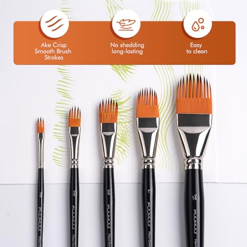 Fuumuui 5-PC Grainer Brush Set for Wood Grain, Fur & Grass Textures Professional Filbert Paint Brush Comb for Acrylic, Watercolor, Oil Painting Artist & Beginner Friendly - style: Filbert