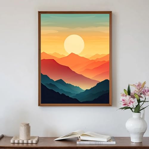 Amaieuin Sunrise Paint by Number Adult,Paint by Numbers Adults with Frame Easel,Adult Paint by Numbers for Home Wall Art Decor 12x8in - color: Sunrise(Frame), size: 12x8in