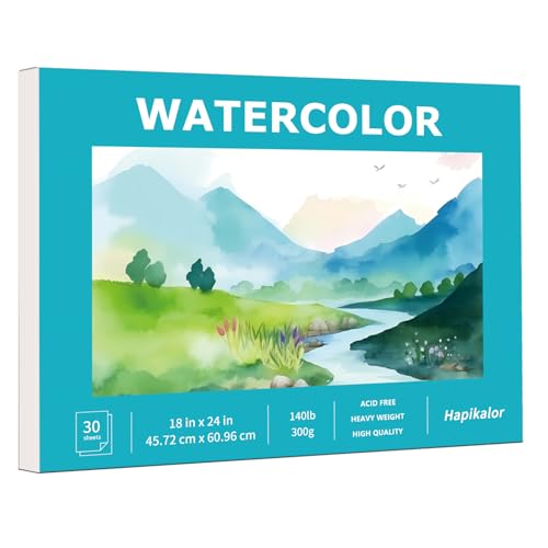 Hapikalor 18"x24" Large Watercolor Paper Pad, 1-Pack 30 Sheets 140lb/300gsm | Artist Painting Large Drawing Pad, Art Supplies for Adults Kids, Watercolors, Watercolor Paint Set, Sketchbook, Teal - color: Teal, size: 18"x24" Pad