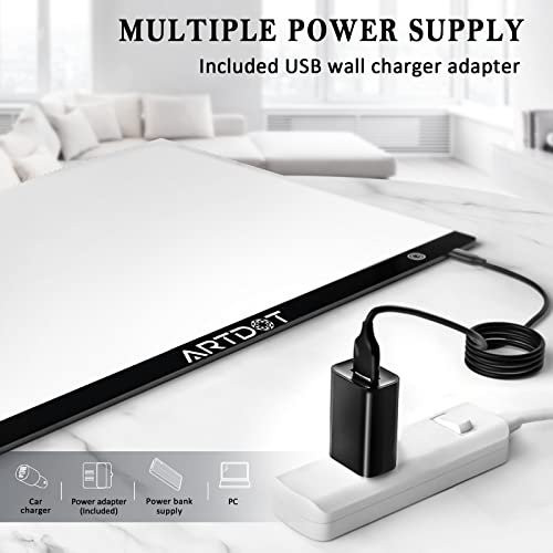 ARTDOT A2 LED Light Pad for Diamond Painting USB Powered Light Board Kit, Adjustable Brightness with 12 Angles Stand and Clips - size: A2