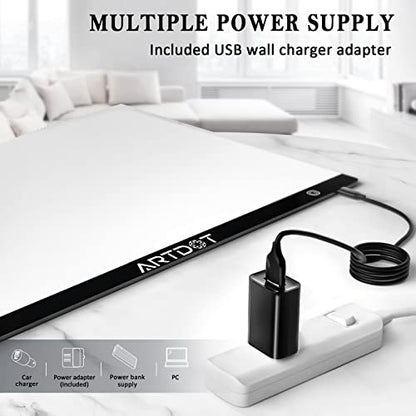 ARTDOT A2 LED Light Pad for Diamond Painting USB Powered Light Board Kit, Adjustable Brightness with 12 Angles Stand and Clips - size: A2