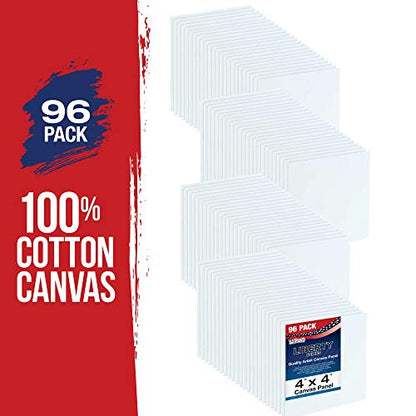 U.S. Art Supply 4 X 4 Inch Art Canvas Board Panels 96 Pack - 8 Ounce | Heavyweight Cotton Acid Free Canvases for Painting Acrylics and Watercolor (1 Case of 96 Single Canvas Painting Panels) - size: 4" x 4"