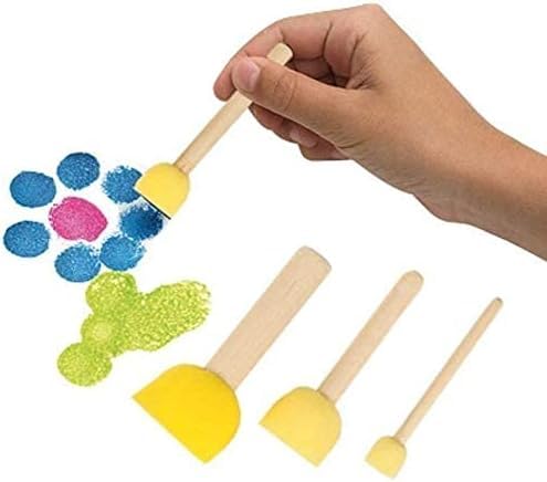 WAFJAMF 30Pcs Round Sponge Brush Set 4 Sizes DIY Painting Tools Yellow | Wooden handle craft foam applicators for acrylic, kids arts & stenciling with multiple diameter options
