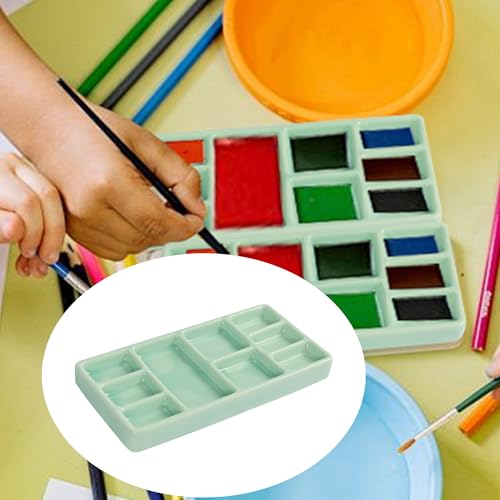 Porcelain Watercolor Palette - 10 Well Ceramic Artist Paint Palette with Mixing Tray for Painting and Craft Projects（Green） - color: Green