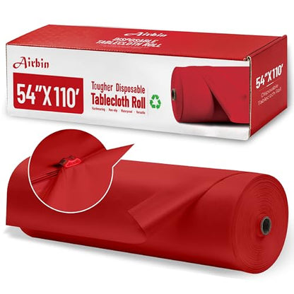 Plastic Table Cloth, 110 Ft X 54 In Disposable Tablecloth Red Tablecloth | Waterproof Plastic Table Cloth Disposable Plastic Table Cover Roll with Cutter for Birthday, Party, Graduation, Christmas - color: Red, size: 1320" x 54" (Rectangular)
