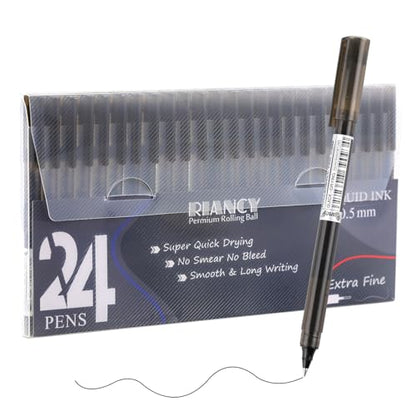 Black Fine Point Gel Pens 24Pcs 0.5mm Gel Ballpoint Pens Black Liquid Ink Pens No Smear No Bleed, Smooth Writing Pen for Journaling Note Taking Drawing Sketching Coloring Office School Supplies - color: 24 Black