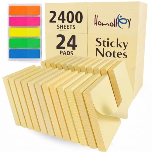 Sticky Notes 3x3, 24 Pads/2400 Sheets, Strong Self-Adhesive Note Pads | 3x3 Sticky Notes Pad, Repositionable, Removes Cleanly, Smooth Thick Paper, Ideal for Home, Office & School - color: Yellow