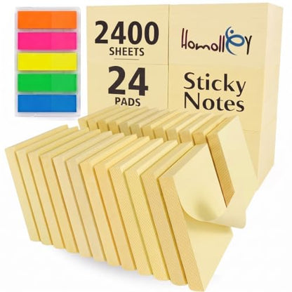 Sticky Notes 3x3, 24 Pads/2400 Sheets, Strong Self-Adhesive Note Pads | 3x3 Sticky Notes Pad, Repositionable, Removes Cleanly, Smooth Thick Paper, Ideal for Home, Office & School - color: Yellow