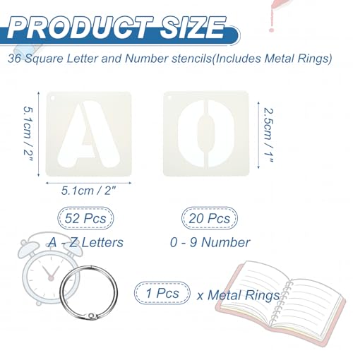 PATIKIL 2 Set 1" Letter Number Stencils, 36Pcs Square Reusable Letter and Number Stencil Templates for Painting on Wall Wood Fabric Signage, Uppercase Letter Style - size: 1"