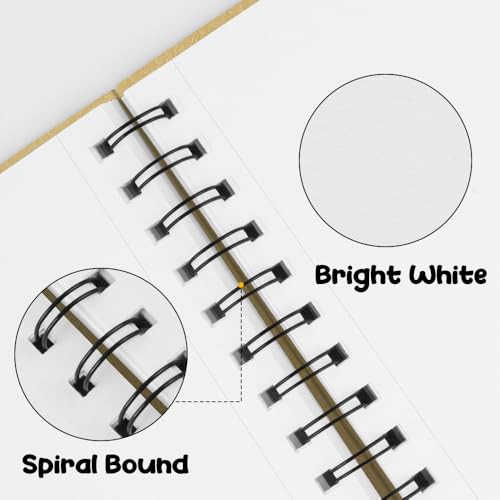 5.8x8.3in Sketch Book, 60Sheets Spiral Bound Notebooks, Bright White 92lbs/150gsm Acid-Free Drawing Paper for Painting,Sketching, Professional Sketch Pad for Artists, Beginners. BW-Yellow - color: Bright White-Yellow