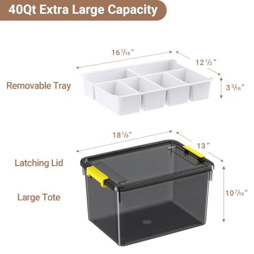 40Qt Stackable Storage Bins with Lid Tray Craft Box Organizer, 1Pack,GY - color: Clear Grey L, size: 40QT-1Pack