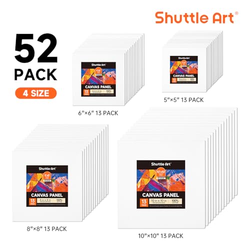 Shuttle Art 52 Pack Canvas for Painting, Multi-Size 5x5/6x6/8x8/10x10 Inch Blank Canvas Boards for Painting, 100% Cotton Primed White Art Canvas, Ideal Art Supplies for Kids Adults Acrylic OilPainting - size: 52 Pack - 13 of Each 5x5, 6x6, 8x8, 10x10 inch