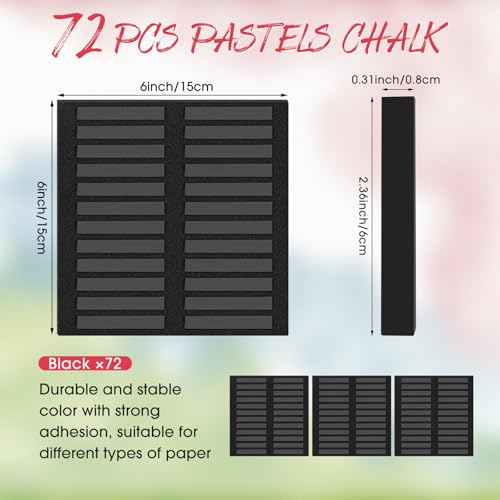 Watersay 72 Pcs Soft Chalk Pastels Set Square Sketch Chalk Soft Pastel for Artists Non-toxic Artist Pastel Sticks for Professional Artists and Art Lovers(Black) - color: Black