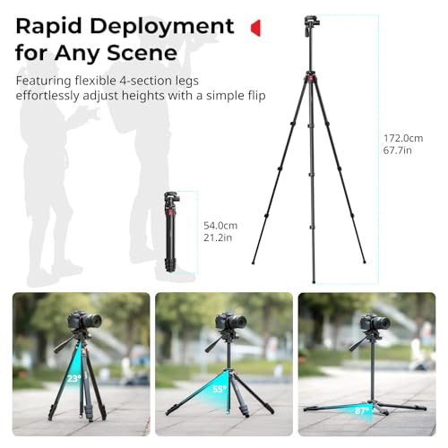 SmallRig Aluminum Camera Tripod Stand AP-30, 67.7" Travel Tripod with Phone Clip & Carry Bag, Portable Tripods with Quick-Flip Lock Legs, for Live Streaming and Vlogging, Max Load 11lb - style: AP-30