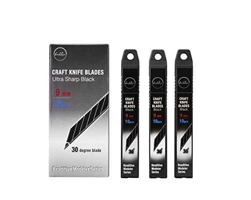 Beaditive Detail Craft Knife Blades (30 pcs) - 30 Degree Snap-Off Utility Knife Blade - Art, Craft, Model Making (Ultra Sharp Black) - color: Black